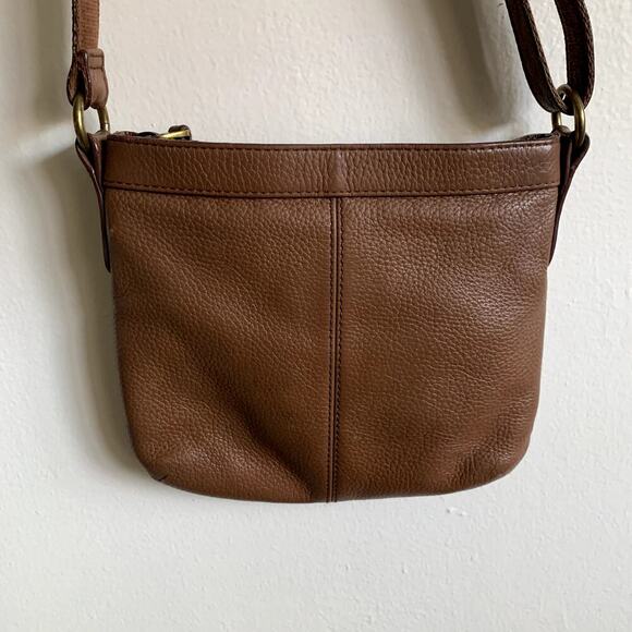 Fossil Brown Pebbled Leather Crossbody Satchel Bag Purse Adjustable Strap - Picture 9 of 9